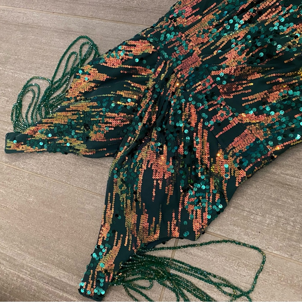Kali Sequin Dress with Green and Gold Highlights
